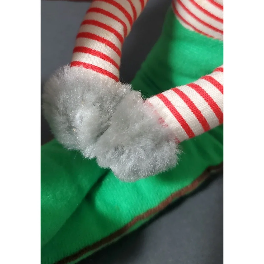 VINTAGE Christmas Knee Hugger Long Leg Mouse Plush Striped‎ Shirt Santa Hat